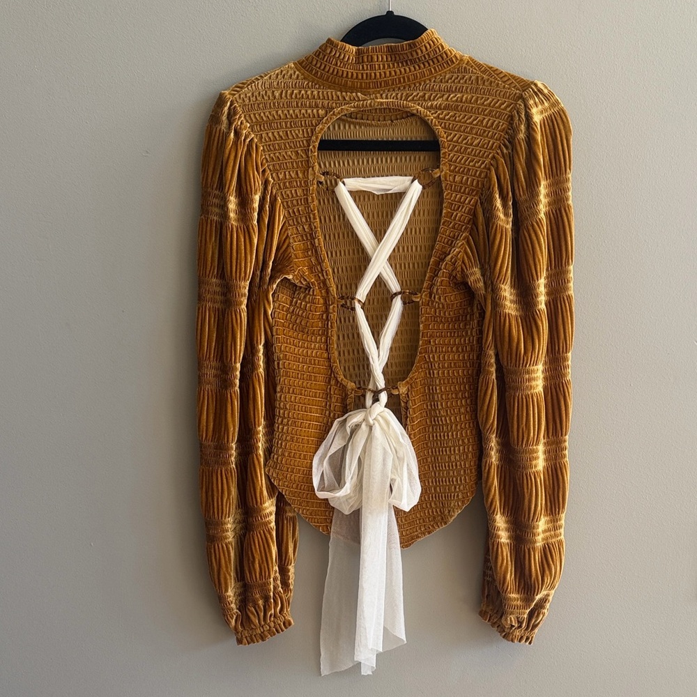 Free People Golden Velvet Lace-Up Back Top
